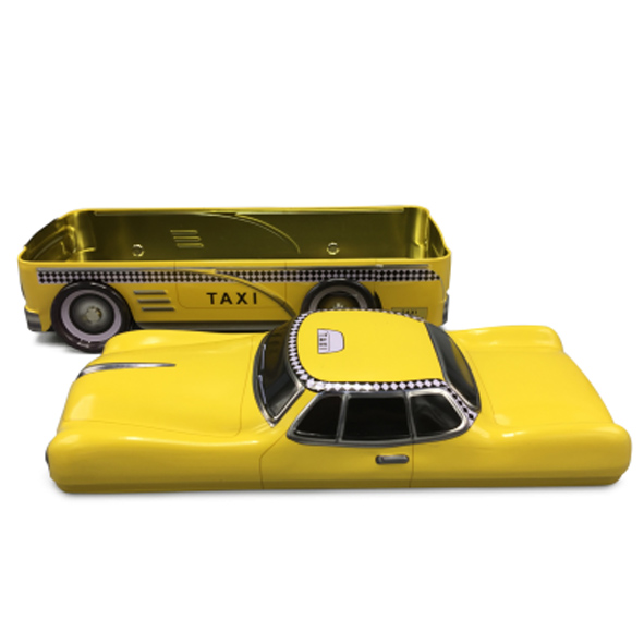 Gele taxi koekblik