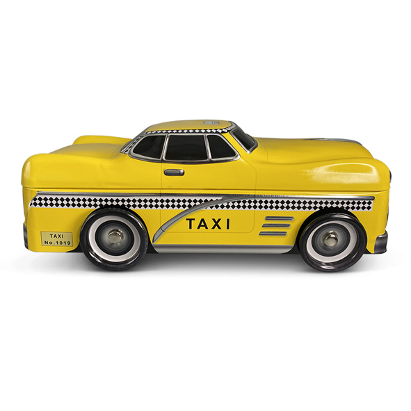 Gele taxi koekblik
